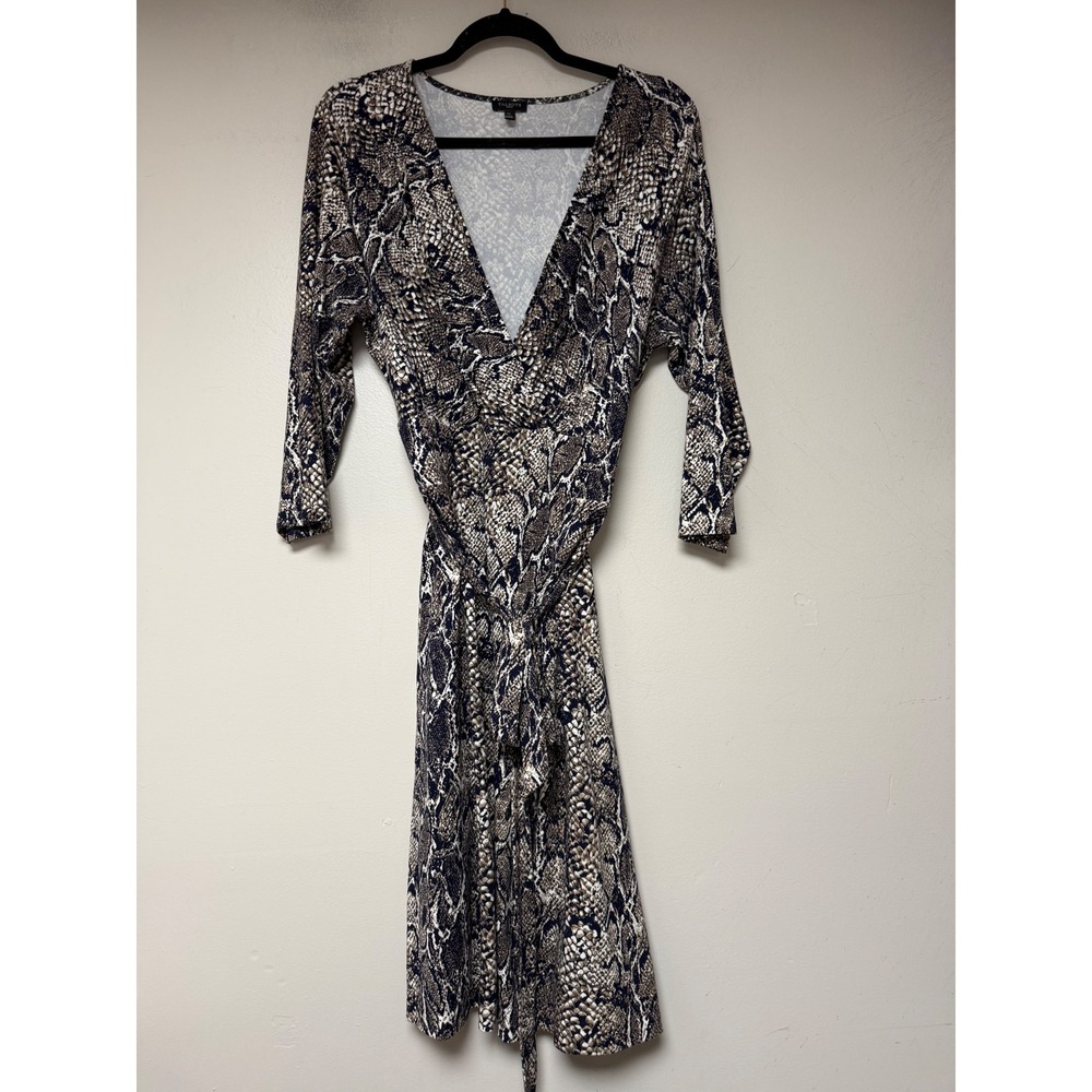 Talbots Faux Wrap Dress Womens 1X Brown Snakeskin Print Excellent 3/4 Sleeve